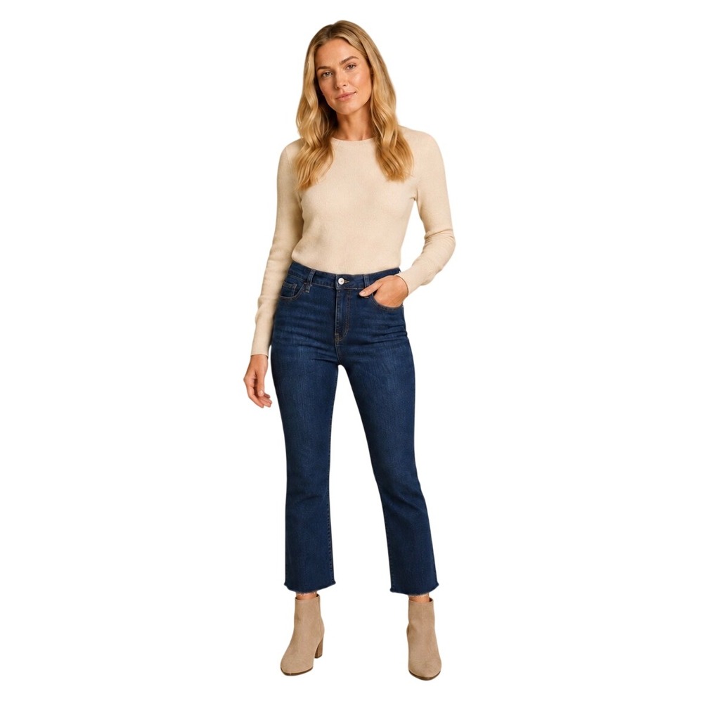 FRAME Le Crop Mini Boot Jeans in Lupine Blue High Rise Raw Hem Size 30